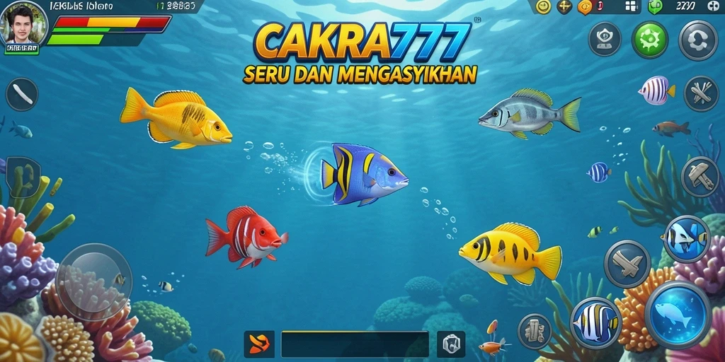 Screenshot gameplay seru CAKRA777 menembak ikan.