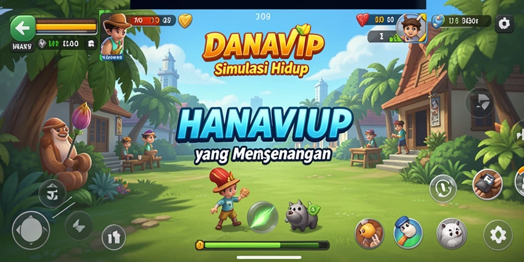 Tampilan screenshot dari gameplay <strong>DANAVIP</strong> yang menunjukkan interaksi karakter dan aktivitas yang menarik.