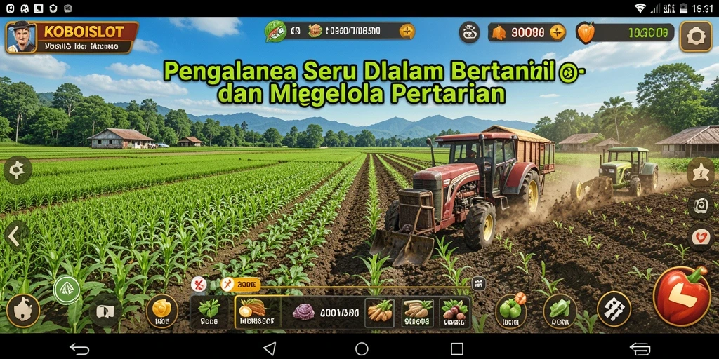 Screenshot gameplay KOBOISLOT menampilkan aktivitas bertani yang menarik.