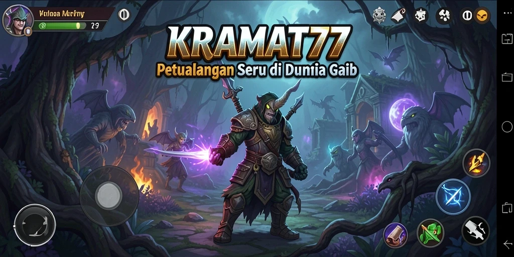 Screenshot gameplay KRAMAT77 menampilkan momen seru bertarung melawan monster.