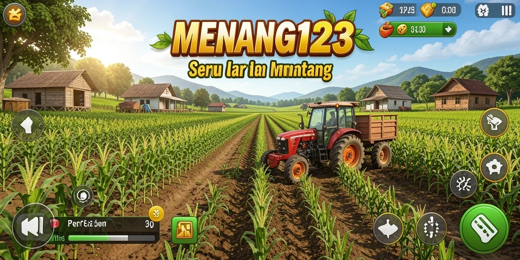 Screenshot gameplay <strong>MENANG123</strong> yang menunjukkan aktivitas bertani dan panen yang menyenangkan.