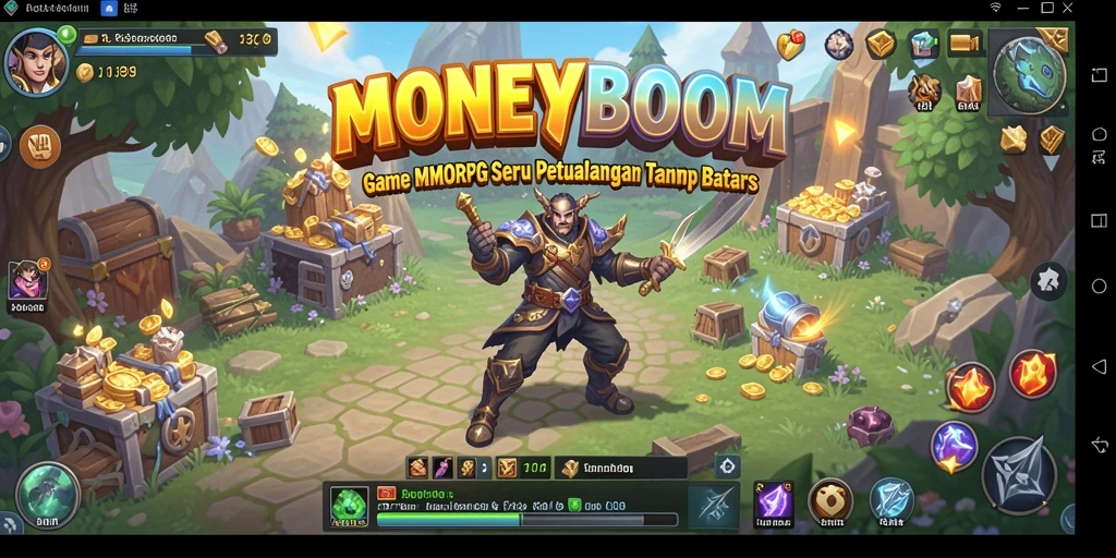 Screenshot utama MONEYBOOM menampilkan gameplay MMORPG yang dinamis dan interaktif.