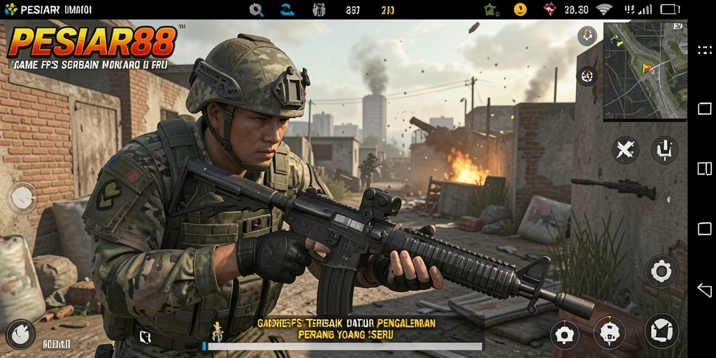 Screenshot gameplay PESIAR88 yang menampilkan aksi pertempuran intens.