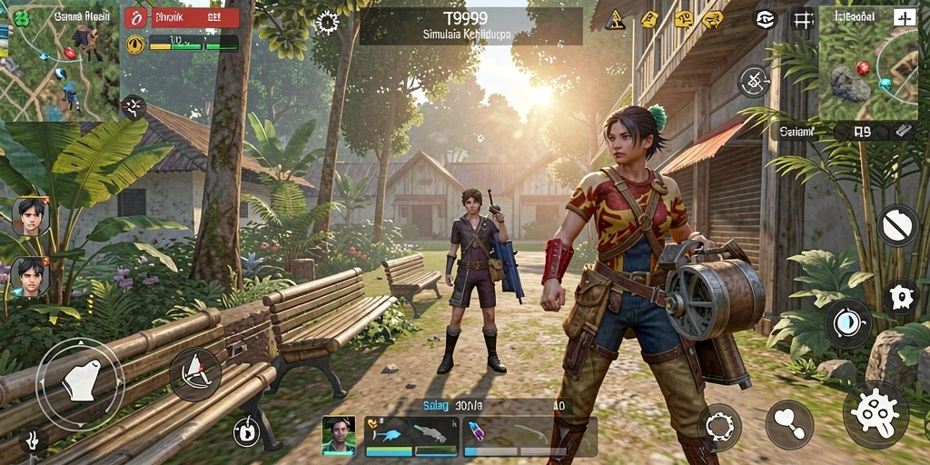 Screenshot T9999 menunjukkan gameplay simulasi kehidupan yang menarik dan interaktif.